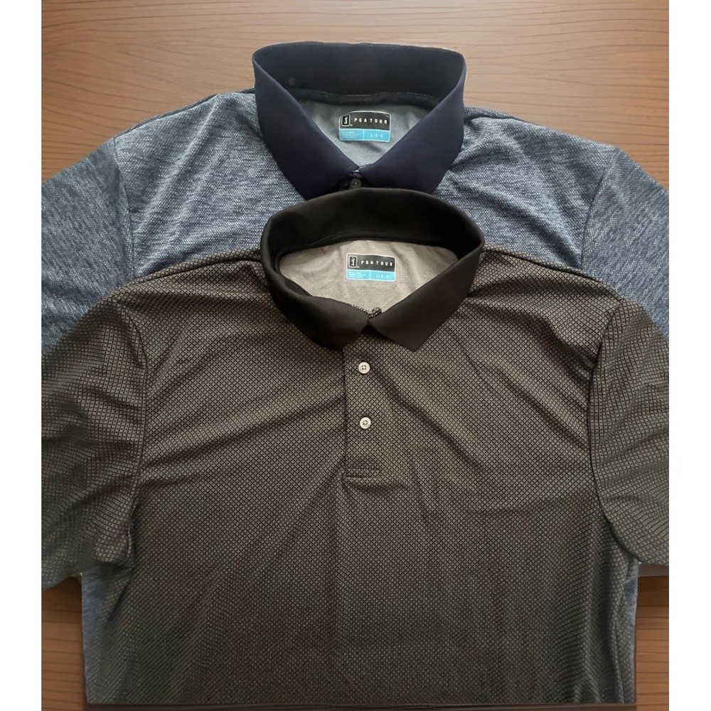PGA Tour Golf Polo Shirt Lot Mens Large Performance Blue and Black NWOT (198)